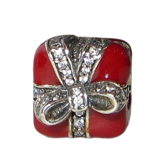 Pandora Christmas Sparkling Surprise Clear CZ Red Enamel SS .925 Charm 791772CZ - Picture 4 of 6
